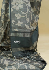 Charcoal Grey - Sundari – Premium Kota Tussar Silk Saree with floral prints body